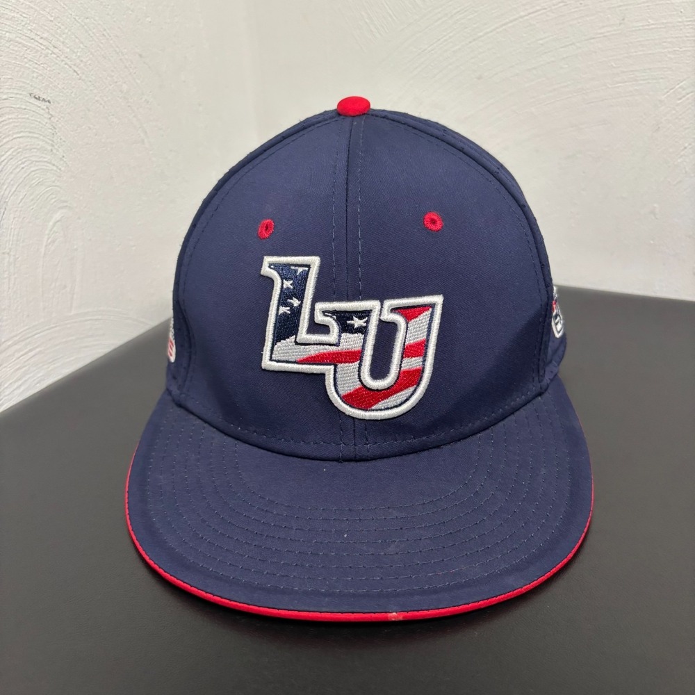 Liberty University The Game‎ Pro Baseball Cap Hat Size 6 7/8 Blue/Red LU Flames